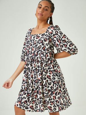 Leopard Print Shirred Mini Dress ...